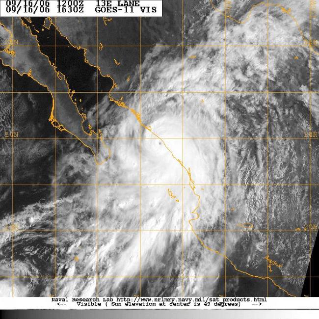 GOES-11 visible satellite image of Hurricane Lane