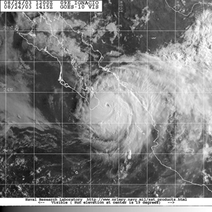 Figure 2 - GOES-10 visible image of Hurricane Ignacio - click to enlarge