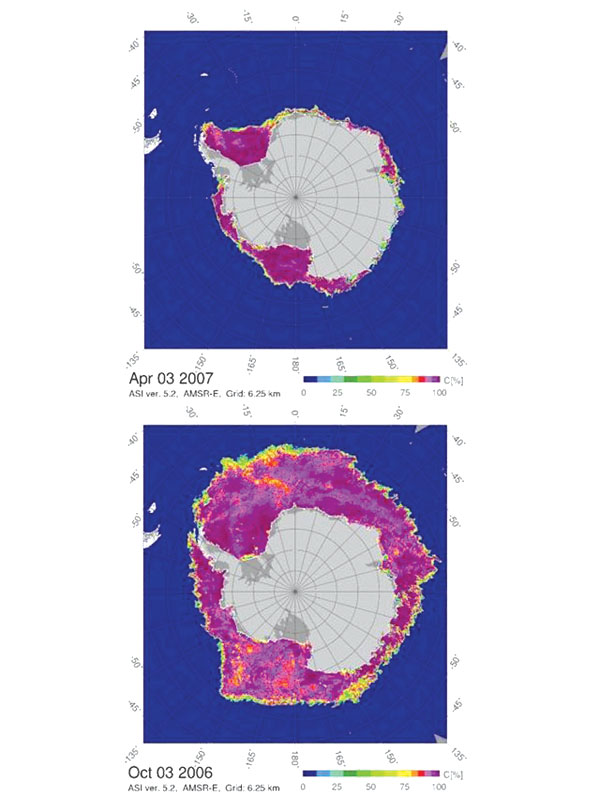 AMSR-E percentage of Antarctic ice concentration