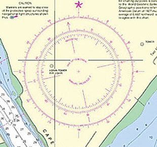 A compass rose, often found on nautical charts.