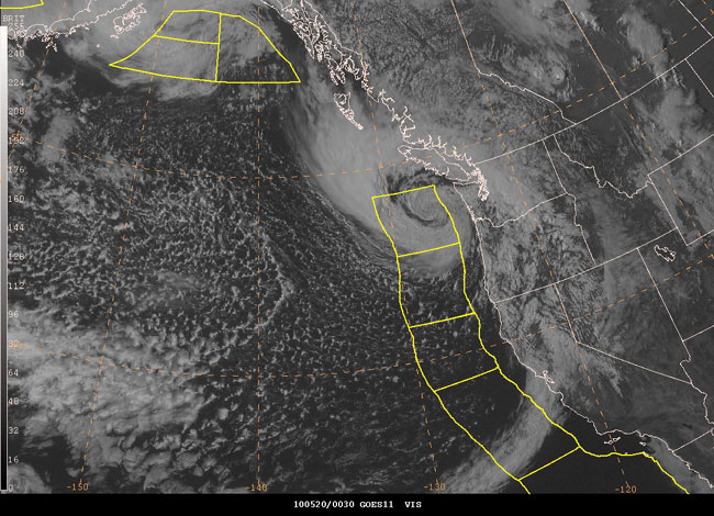 GOES11 visible satellite image of portions of western North America and the northeastern Pacific