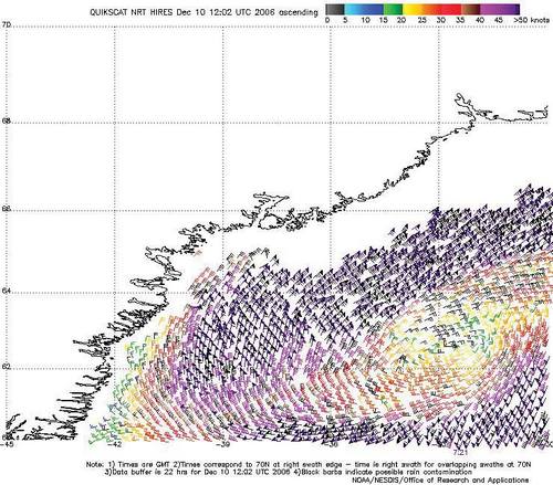 High-resolution QuikScat scatterometer image