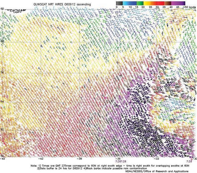 High-resolution QuikScat scatterometer image