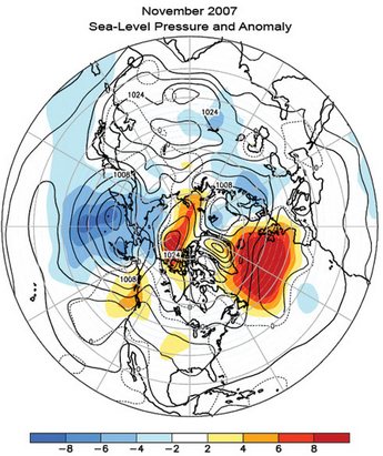 Northern Hemisphere mean and anomalous sea level pressure