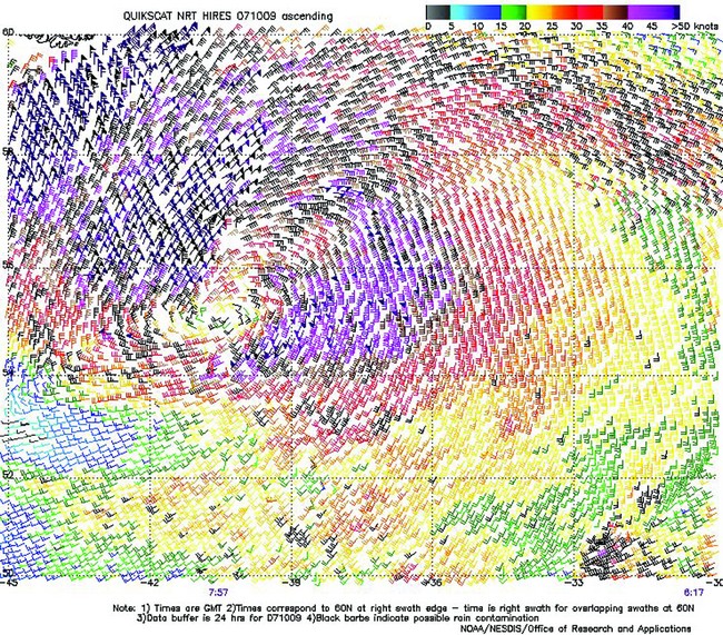 High-resolution QuikScat scatterometer image