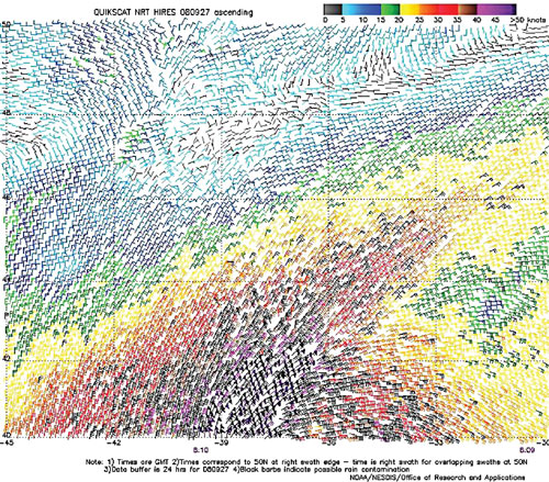 High resolution QuikSCAT scatterometer image