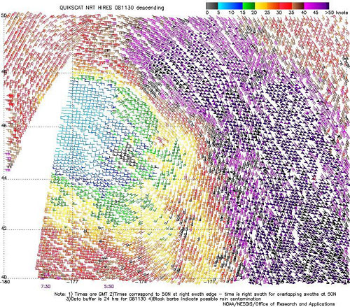 High resolution QuikSCAT scatterometer image