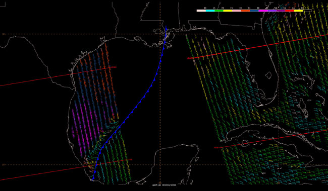 High resolution QuikSCAT from 10 Dec 2008