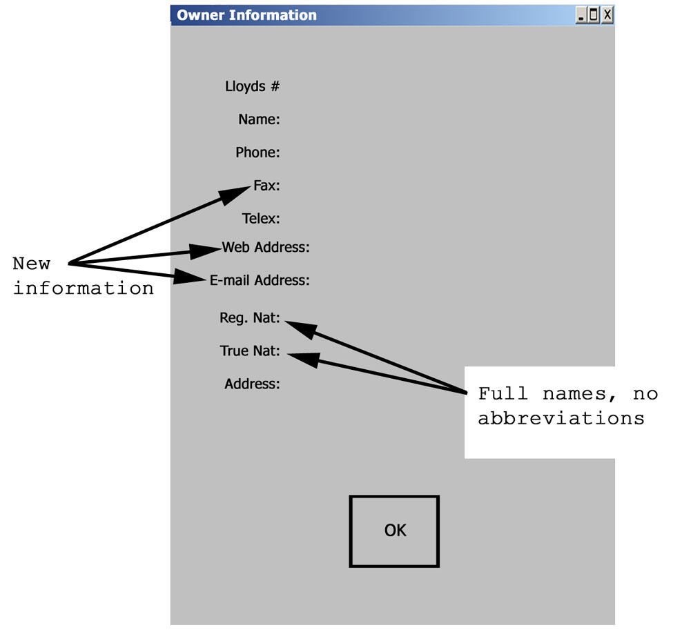 New Owner Information Dialog - 
Click to Enlarge