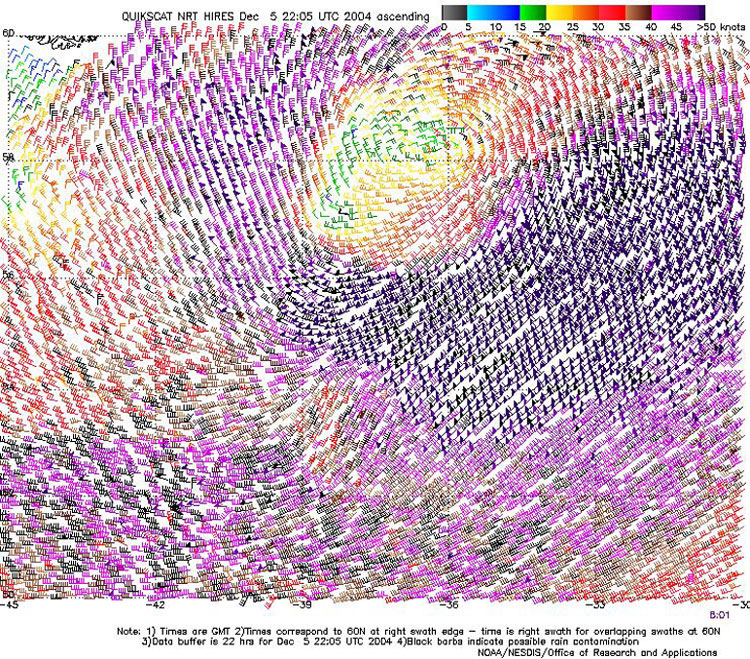 Figure 7. QuikSCAT scatterometer image - Click to Enlarge