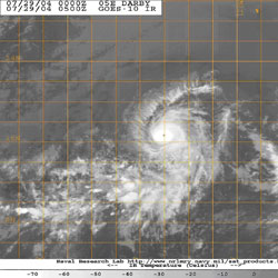 Figure 3. GOES-10 infrared image of
Hurricane Darby - Click to Enlarge