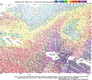 Figure 2. QuikSCAT Scatterometer 
Image  - Click to Enlarge