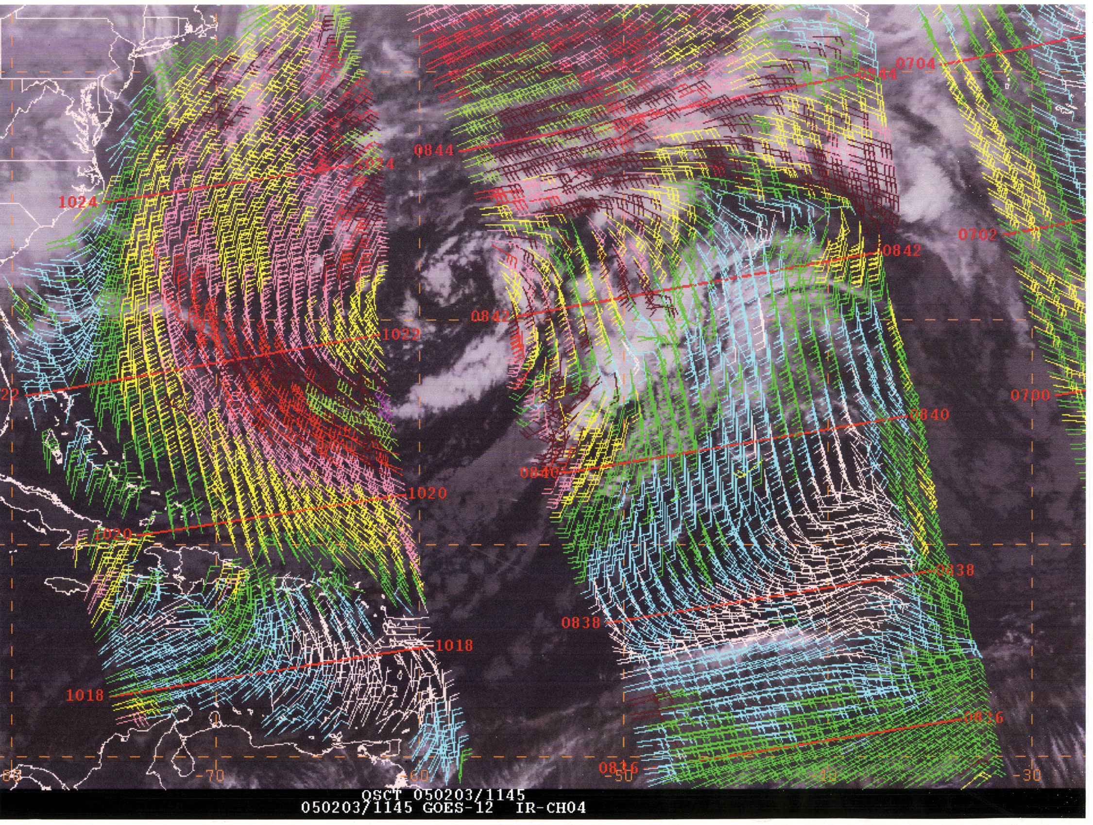 Figure 1. GOES-12 Infrared
Satellite Image - Click to Enlarge