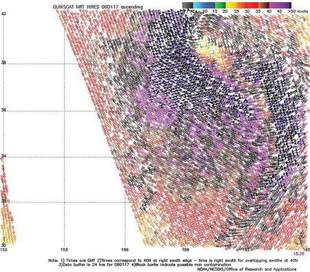 Figure 10. High-resolution QuikScat scatterometer image. Click to enlarge