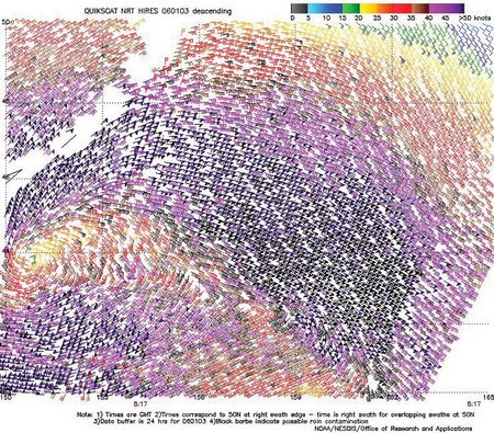 Figure 5. High-resolution QuikScat scatterometer image. Click to enlarge