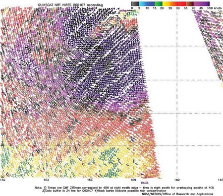 Figure 7. High-resolution QuikScat scatterometer image. Click to enlarge