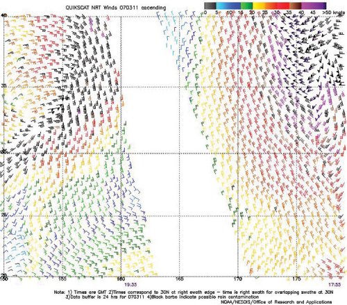 High-resolution QuikScat scatterometer image