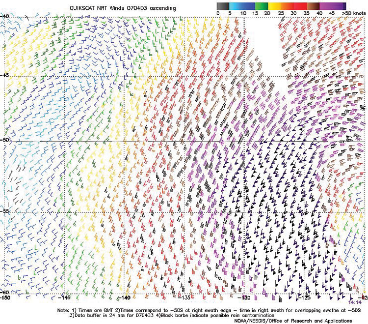 High-resolution QuikScat scatterometer image