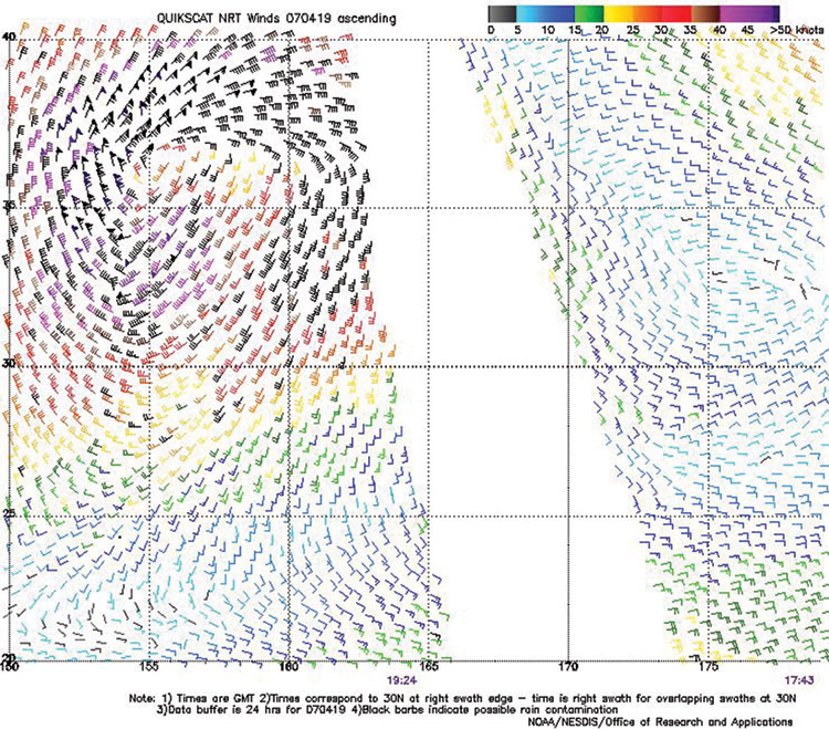 High-resolution QuikScat scatterometer image
