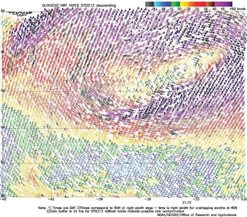 High-resolution QuikScat scatterometer image