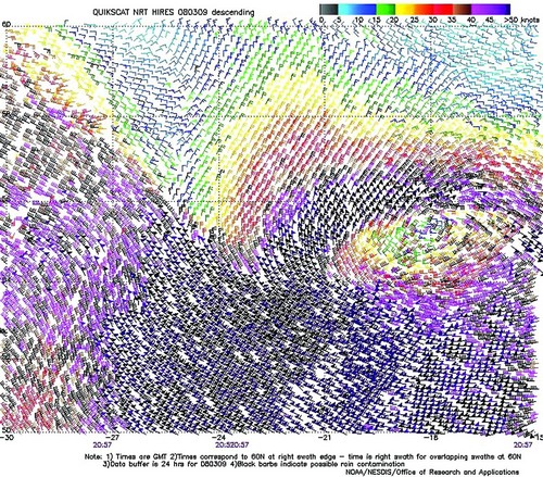 High resolution QuikScat scatterometer image