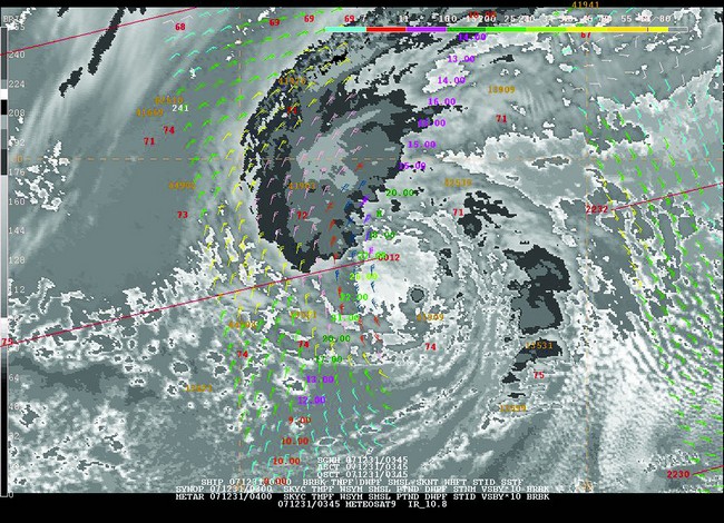 A Metosat-9 infrared satellite image of a 1004 hPa low pressure system