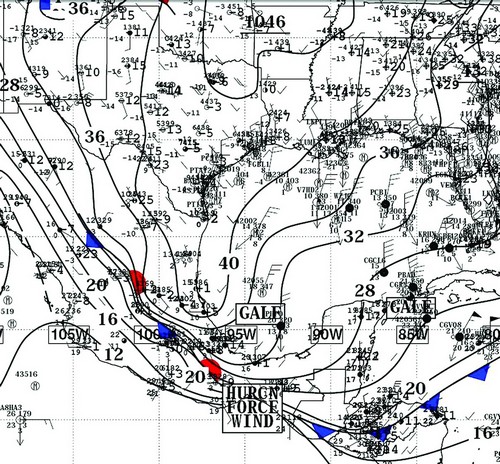 TPC Surface Analysis from 0000 UTC 3 January 2008 depicting the large anticyclone had migrated