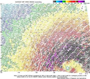 Figure 8.-High-resolution QuikSCAT 
scatterometer image of satellite-sensed winds valid at about 0813 UTC - Click to Enlarge