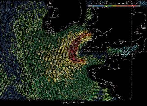 High-resolution QuikScat scatterometer image