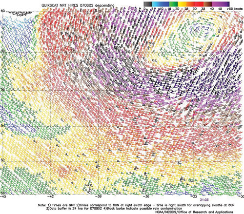 High-resolution QuikScat scatterometer image