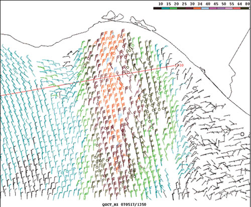 High resolution QuikSCAT image of satellite-derived winds