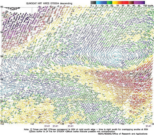 High-resolution QuikScat scatterometer image