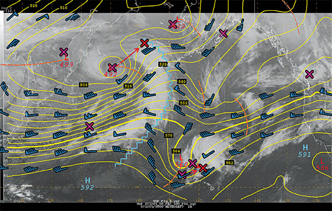 500 mb analysis from 0000 UTC 5 Dec 2007 for the North Pacific