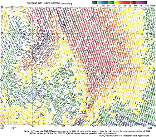 High resolution QuikScat scatterometer image