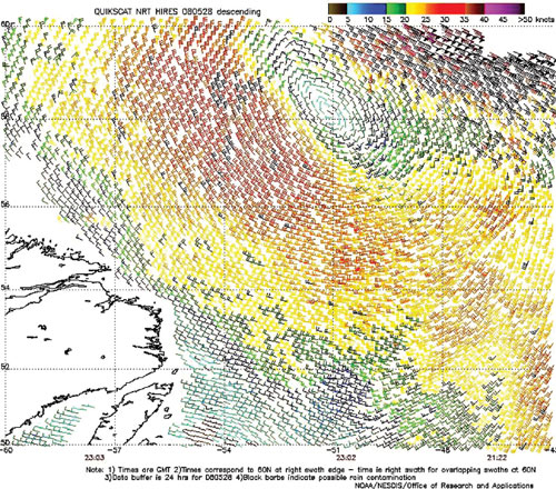 High resolution QuikScat scatterometer image