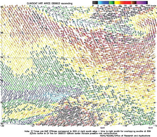 High resolution QuikScat scatterometer image