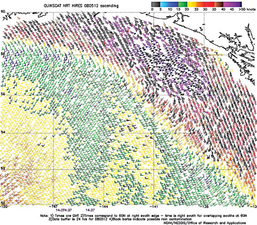 High resolution QuikScat scatterometer image