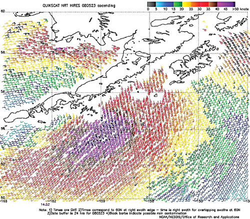 High resolution QuikScat scatterometer image